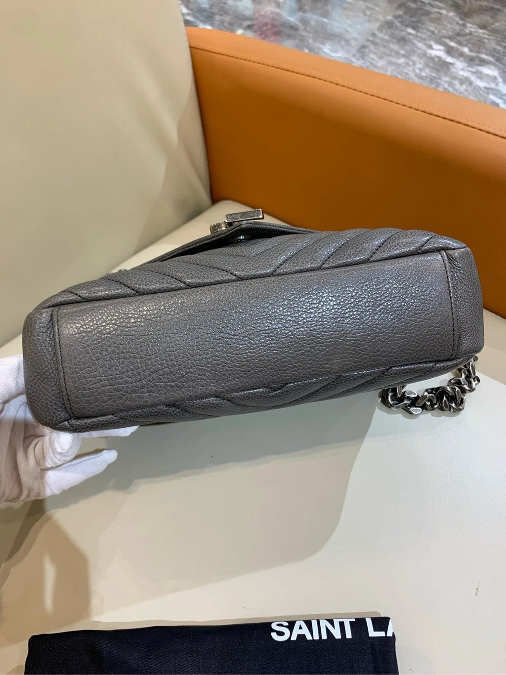 Saint Laurent Gray Leather Small Chain Messenger Bag For Women