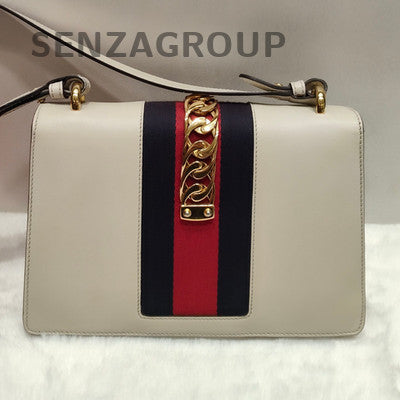 Gucci Sylvie Shoulder Bag White Gold Classic Fashion Women