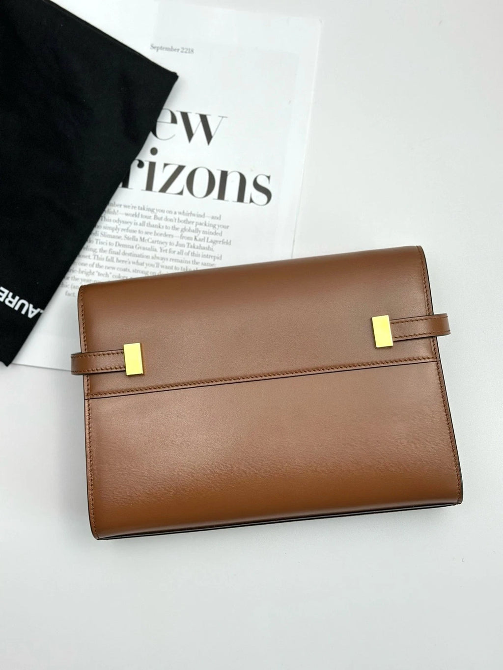 Excellent Condition Saint Laurent Manhattan Brown Shoulder Bag Gold Hardware