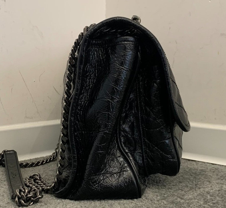 Saint Laurent Niki MM Calfskin Chain Shoulder Bag Black Silver Women Classic