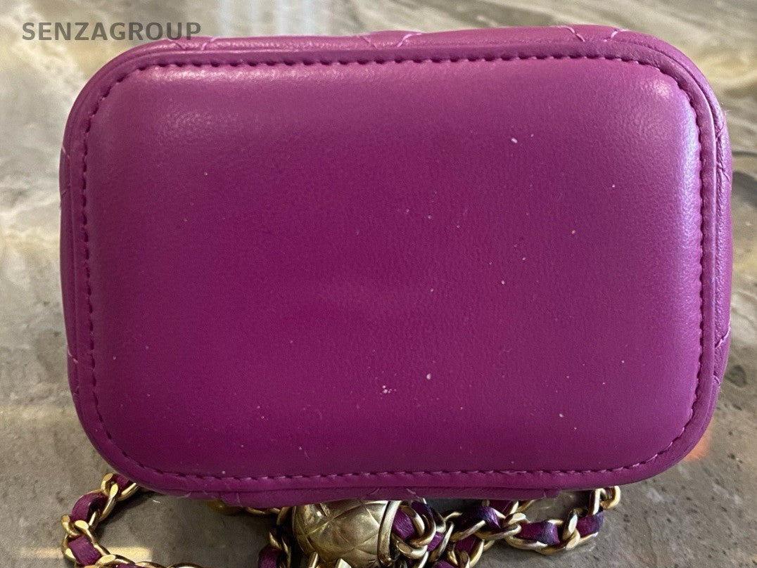 Chanel Lambskin Chain Shoulder Bag Crossbody Purple Gold Women Classic Diamond