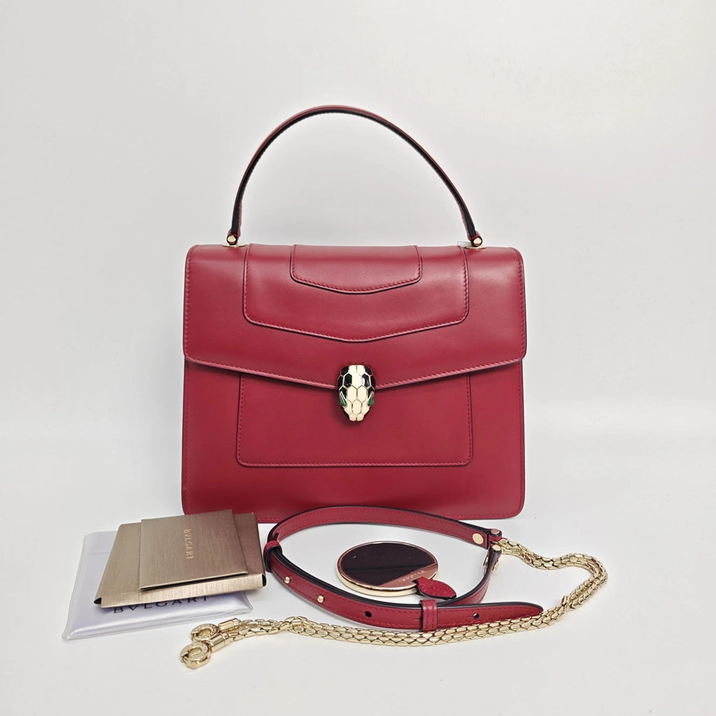 Bvlgari Serpenti Forever Red Leather Shoulder Crossbody Bag For Women