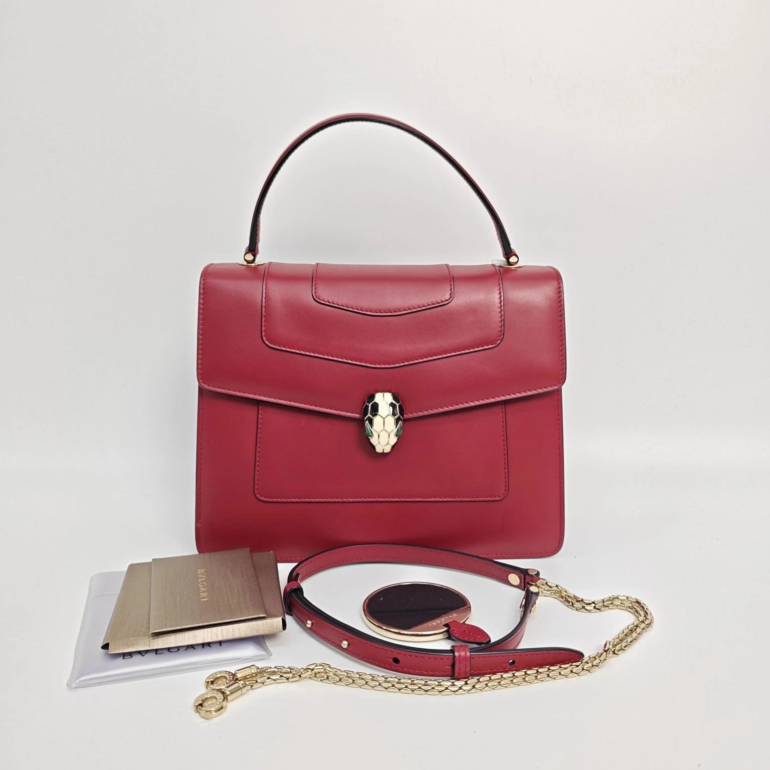 Bvlgari Serpenti Forever Red Leather Shoulder Crossbody Bag For Women