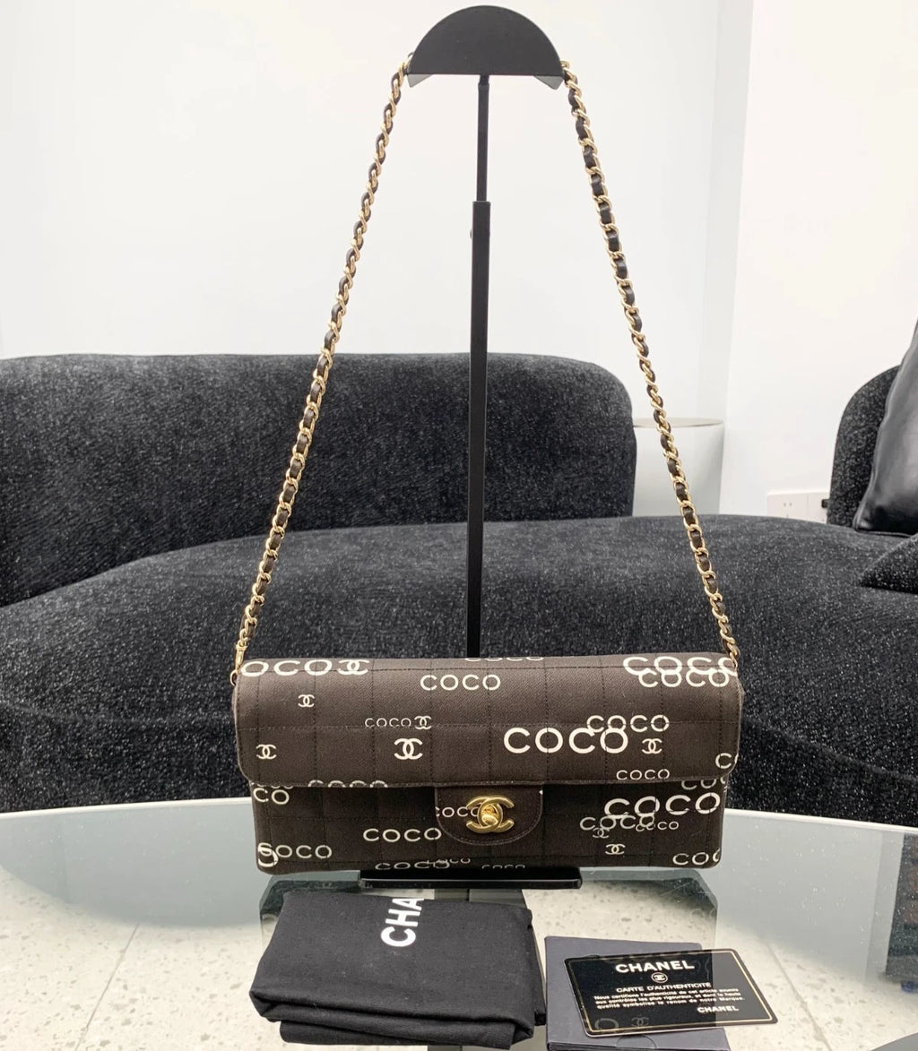 Chanel Coco Gold Chain Bag Canvas Turn Lock Shoulder Bag Women Fashion S