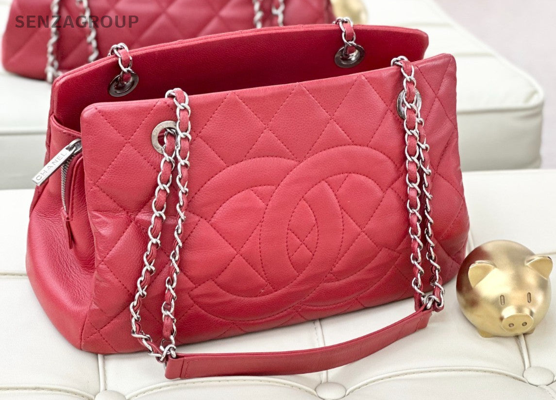 CHANEL 12C Calfskin CC Logo Chain Shoulder bag Red Silver Women