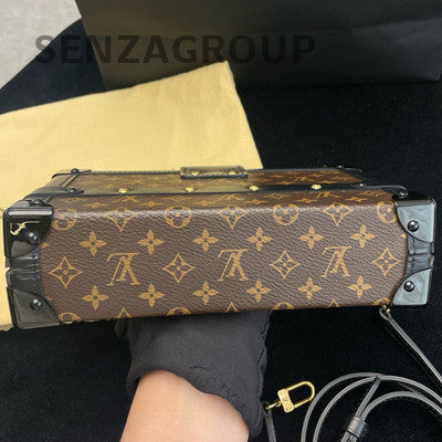 LV Monogram Hard Box Bag Brown Black Gold Buckle Women's Fashion