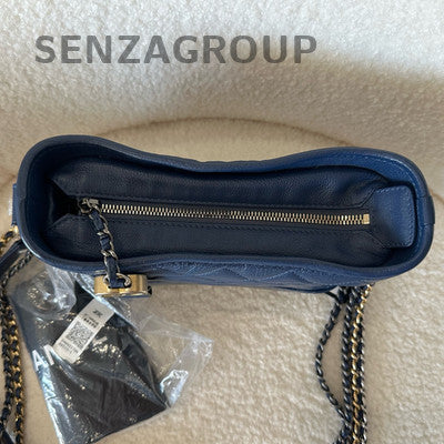Chanel Small Navy Blue Gabrielle Hobo Bag with Gold Chain and Quilted Pattern