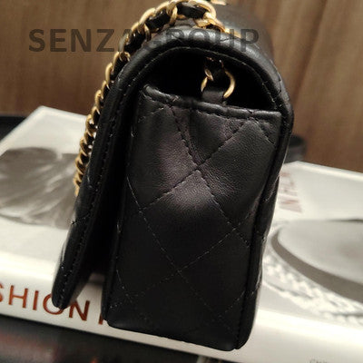 Chanel Black Gold Quilted Chain Shoulder Crossbody Bag Classic Women
