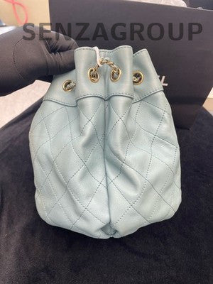 Chanel Blue Quilted Bucket Bag Gold Chain Strap Classic Women's Shoulder Bag