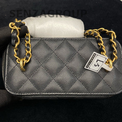 Chanel Classic Black Gold Quilted Long Box Chain Shoulder Bag