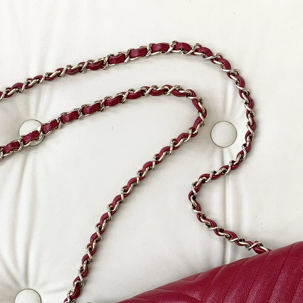 Chanel Classic Flap Mini Chain Calfskin Shoulder Bag Crossbody Red Gold Women S