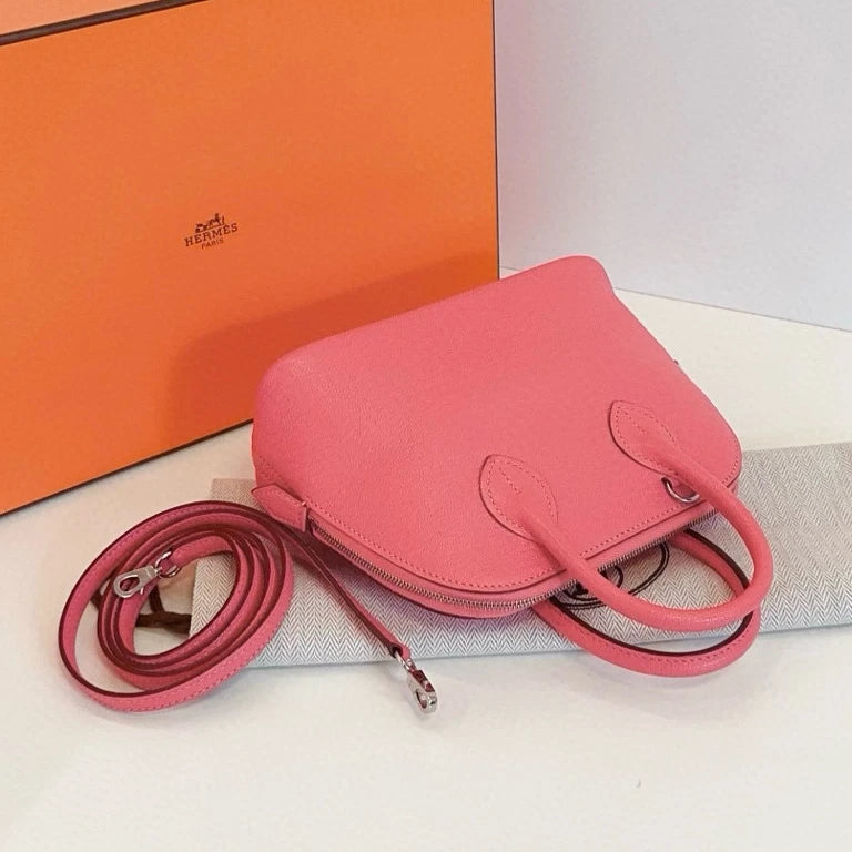 Hermes Bolide Mini Lambskin Top Handle Crossbody Pink Silver Women Classic
