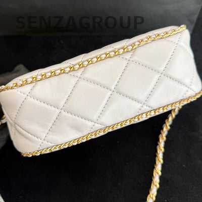 Chanel Quilted Chain Shoulder Crossbody Bag White Gold Classic Fashion