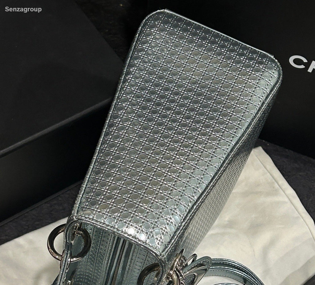 Christian Dior Lady Dior Top Handle Crossbody Blue Silver Women Classic Fashion