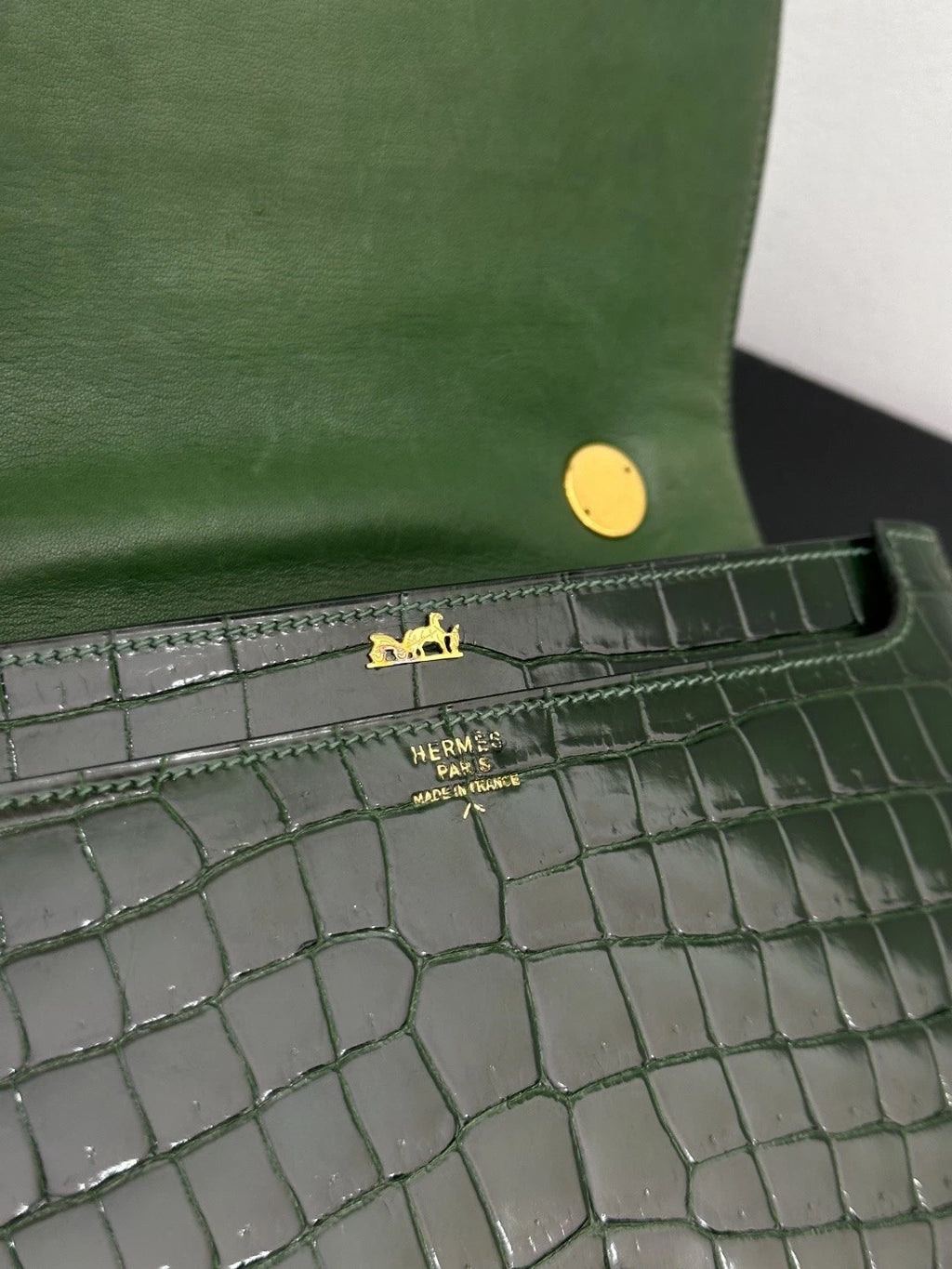 Authentic Vintage Hermes Dark Green 2Way Shoulder Bag Crossbody Gold Hardware