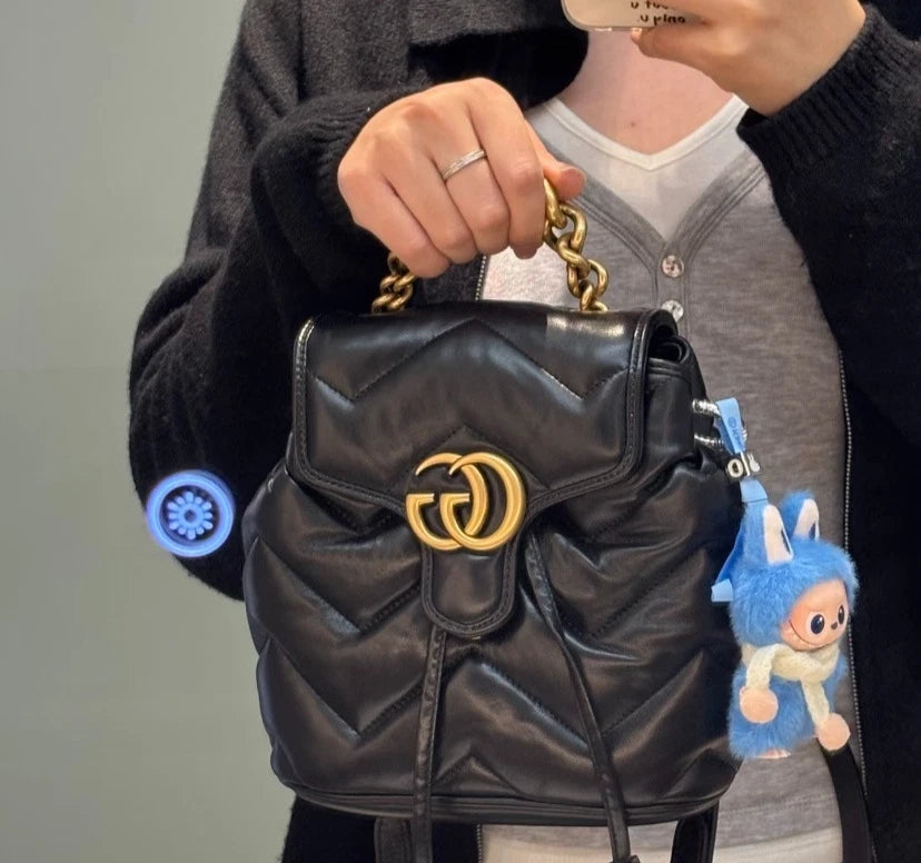 Gucci Marmont Calfskin Backpack Gold Chain S Excellent