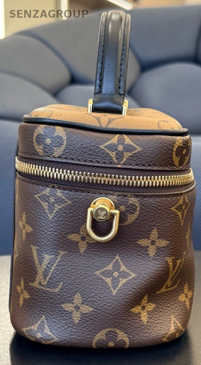 Louis Vuitton Vanity Monogram Top Handle Bag Crossbody Brown Gold Women Classic