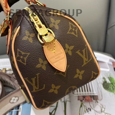 Louis Vuitton Monogram Speedy 20 Brown Gold Buckle Handbag Crossbody