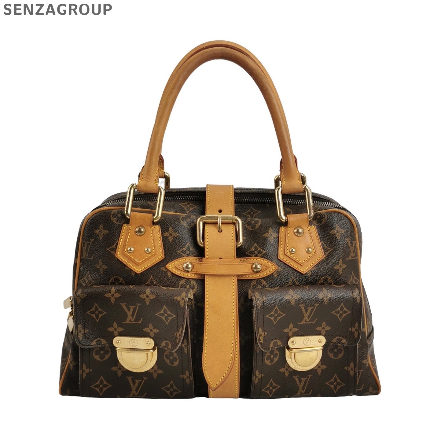 Louis Vuitton Monogram Canvas Handbag Brown Gold Hardware Women's Classic