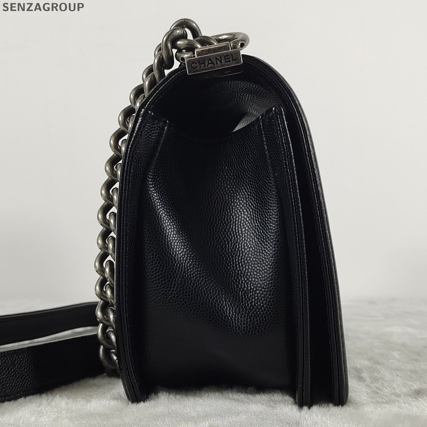 Chanel Le Boy Medium Black Silver Chain Shoulder Bag Quilted Classic