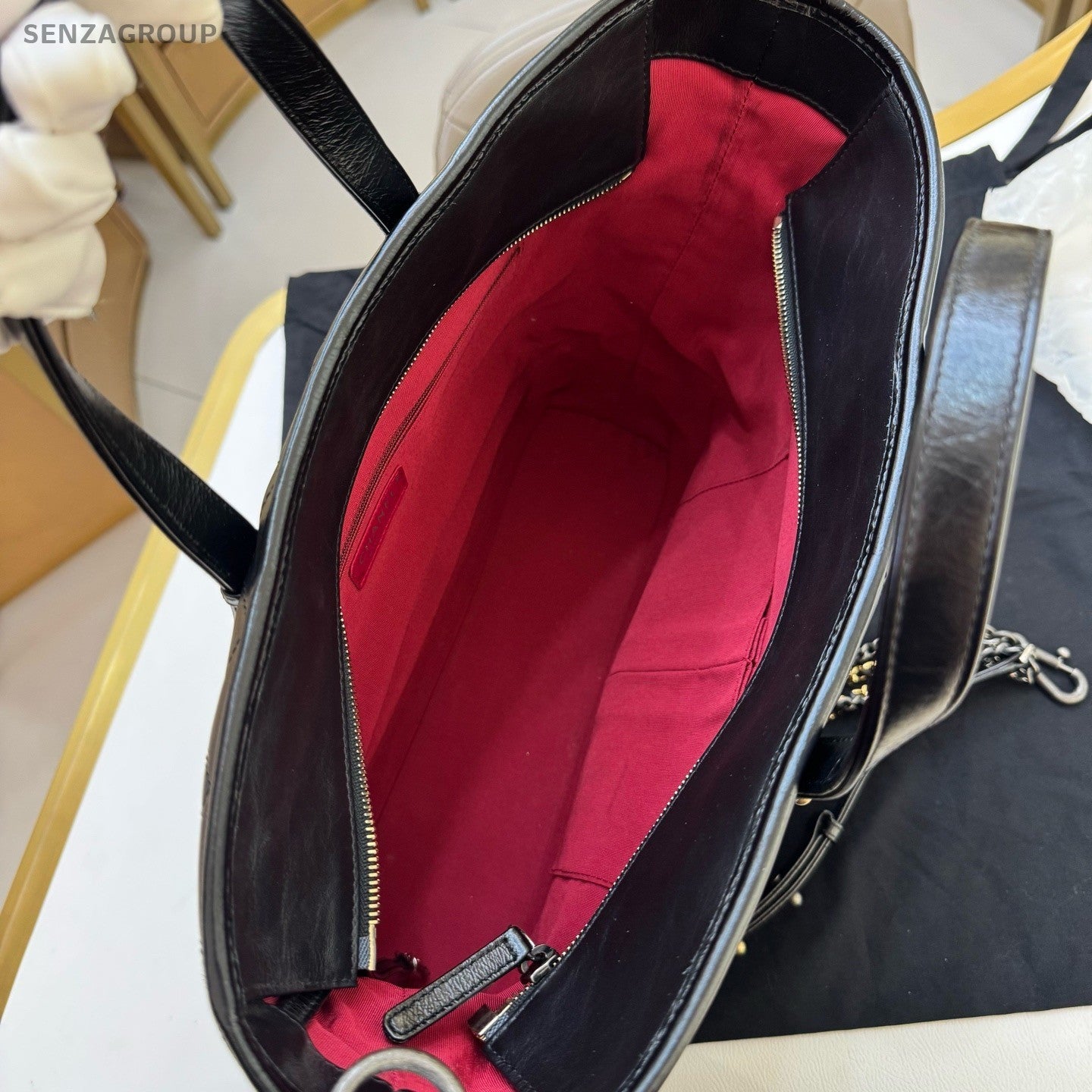 Chanel Gabrielle GM Handbag Shoulder Bag Black Gold Diamond Women Classic