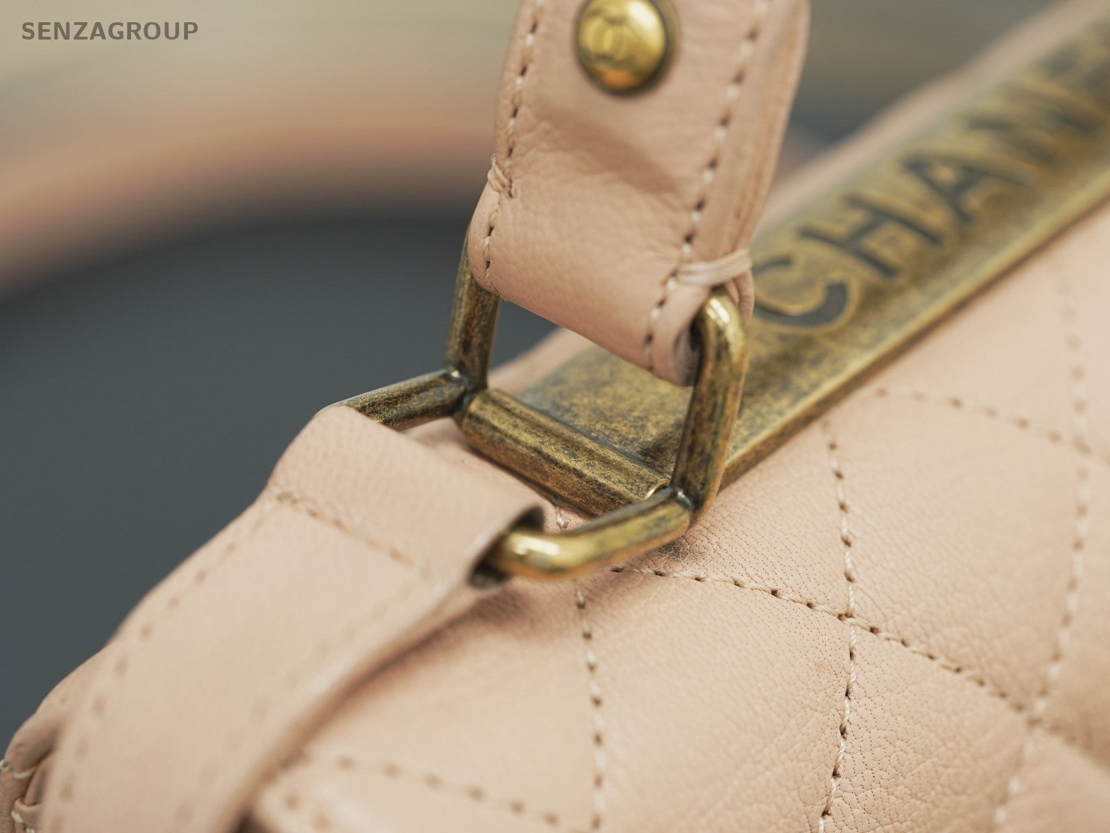 CHANEL Top Handle Diamond pattern Handbag Pink Gold Shoulder bag