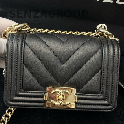 Chanel V-Stitch Le Boy Mini Black Gold Hardware Shoulder Crossbody Bag