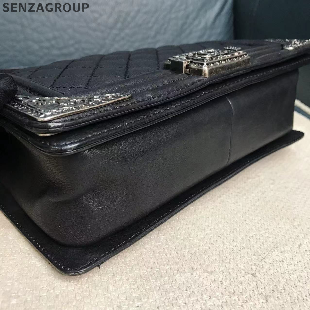 Chanel Medium Calfskin Boy Bag Black Silver Chain Shoulder Bag