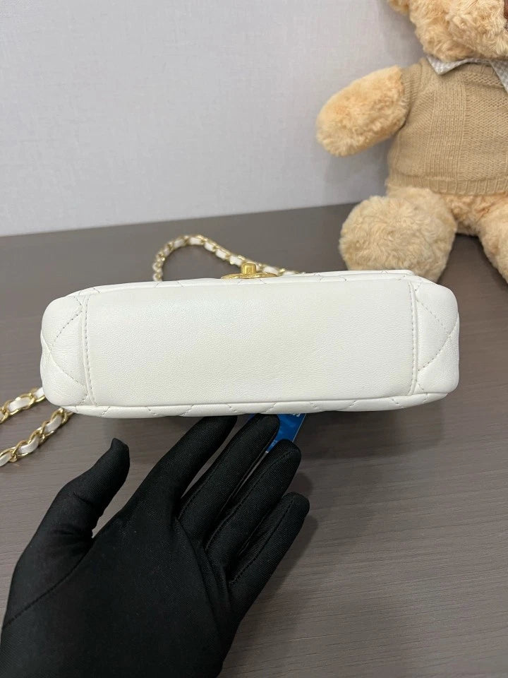 Authentic CHANEL White Diamond Top Handle Bag Crossbody For Women