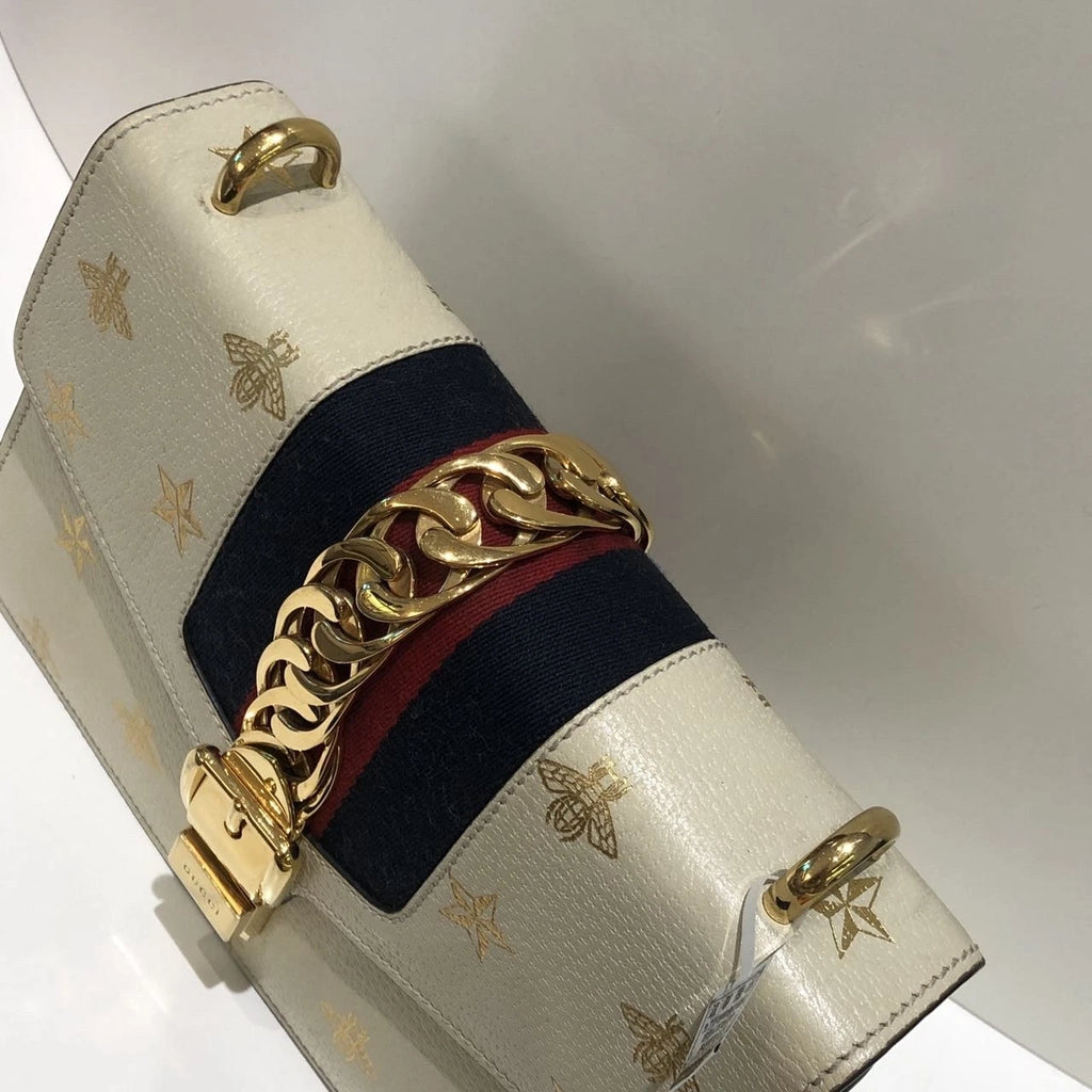 GUCCI White Medium Bee Shoulder Bag For Women