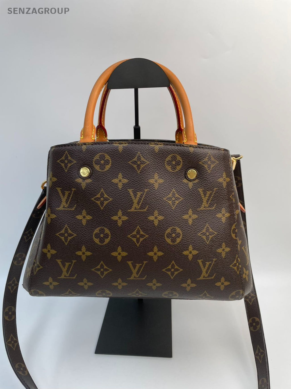 #1 - SJ0001 Louis Vuitton Montaigne Top Handle Bag MM Brown Canvas MG10387