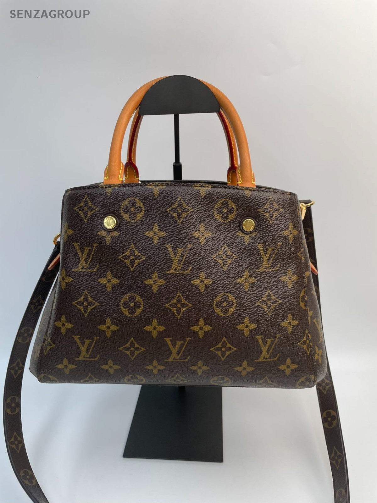 #1 - SJ0001 Louis Vuitton Montaigne Top Handle Bag MM Brown Canvas MG10387