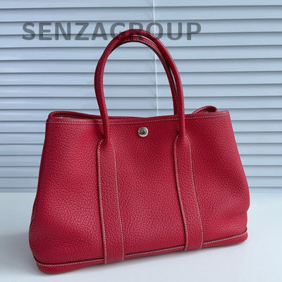 Hermès Garden Party 30 Red Silver Hardware Tote Bag Women Fashion