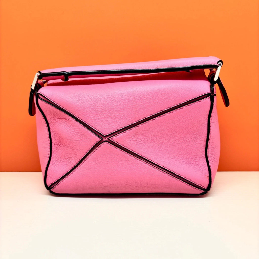 Authentic Loewe Puzzle Mini 2Way Pink Top Handle Bag Crossbody Silver Hardware