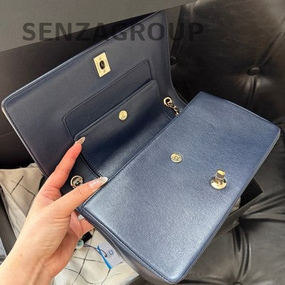 Chanel Classic Flap Blue Gold Chevron Chain Shoulder Bag
