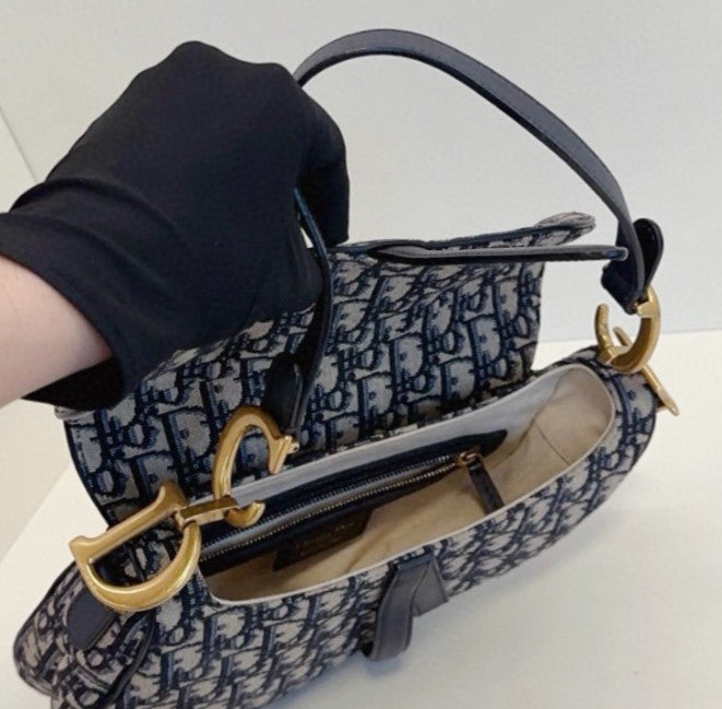 Christian Dior Saddle MM Oblique Top Handle Shoulder Bag Crossbody Used  Women