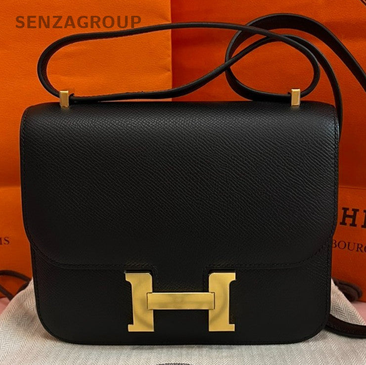 Hermes Constance Epsom Leather 2Way Shoulder Bag Crossbody Black Gold Women