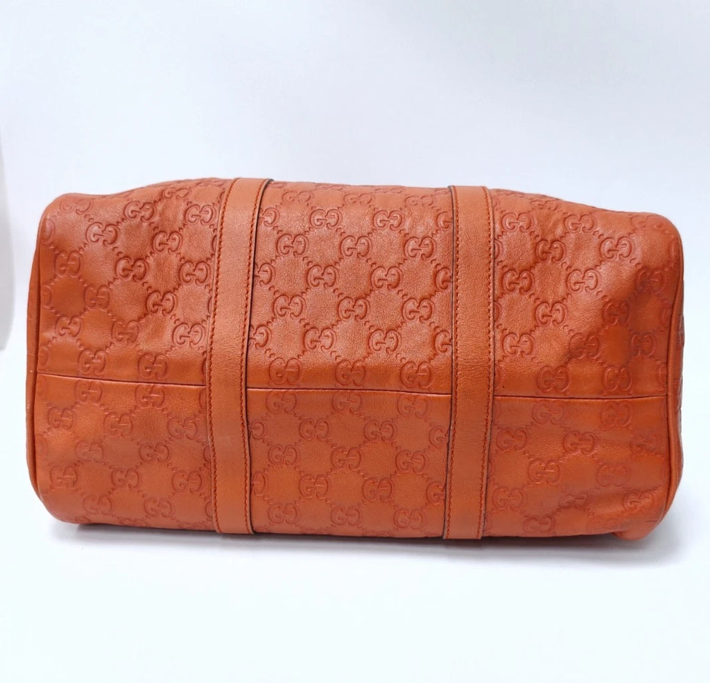 Gucci Boston Calfskin Monogram Top Handle Bag Orange Gold Used Women Classic