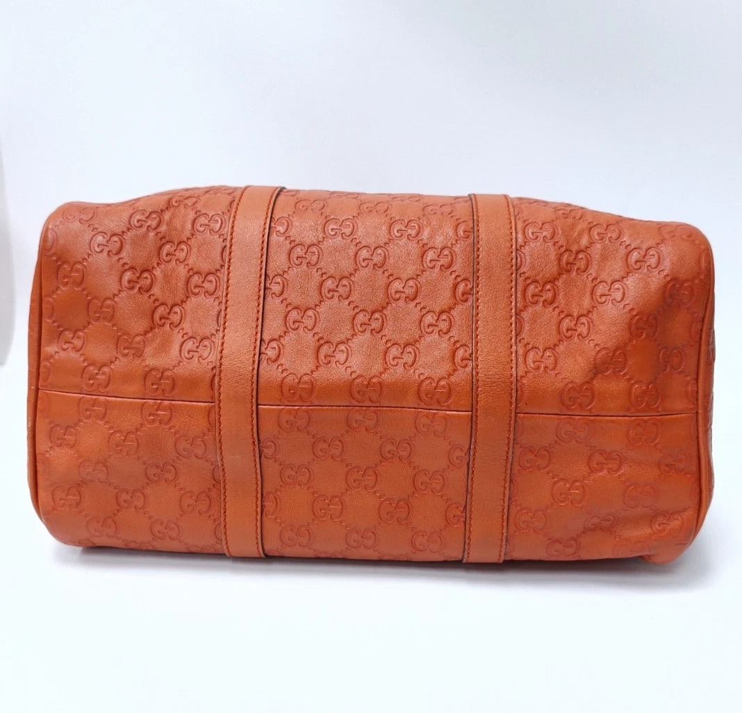 Gucci Boston Calfskin Monogram Top Handle Bag Orange Gold Used Women Classic