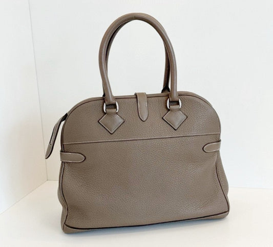 Hermes Atlas35 Top Handle Bag Gray Silver Used Women Classic Fashion