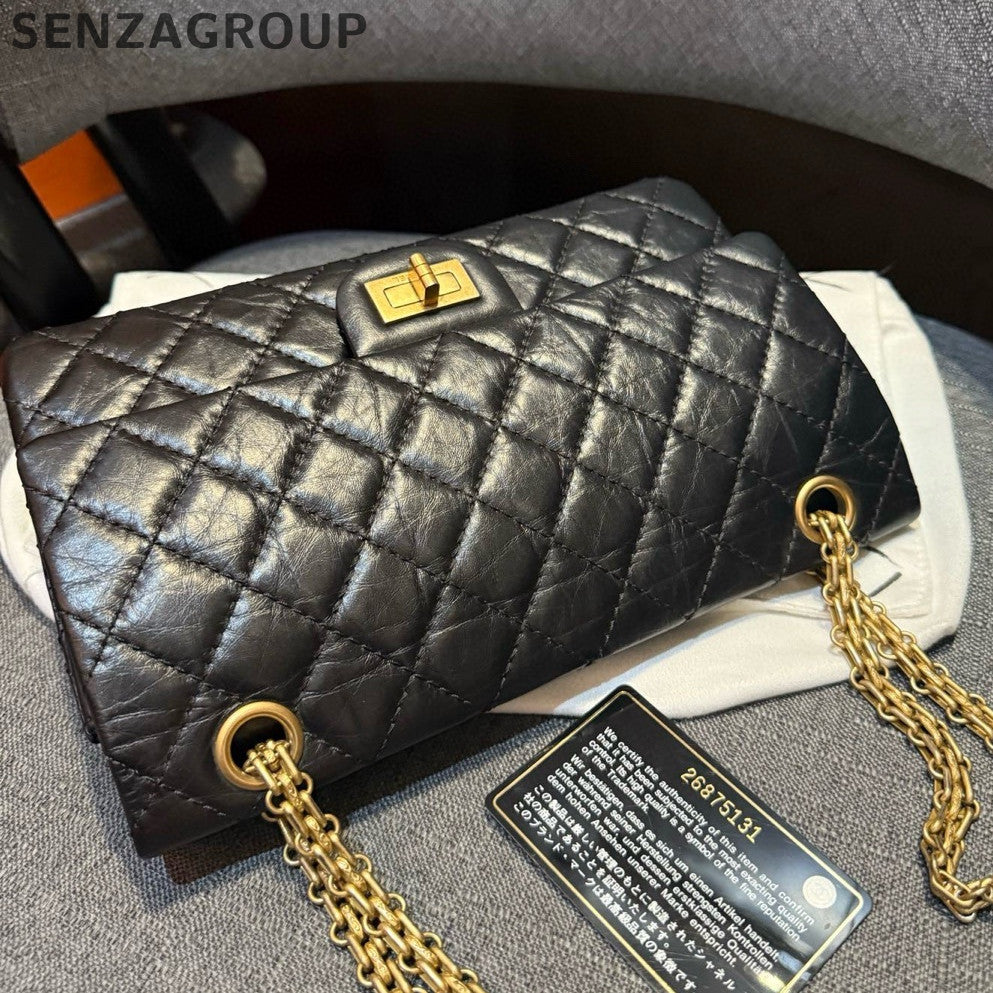 Chanel Black Gold 2.55 Small Chain Shoulder Crossbody Bag Classic Fashion