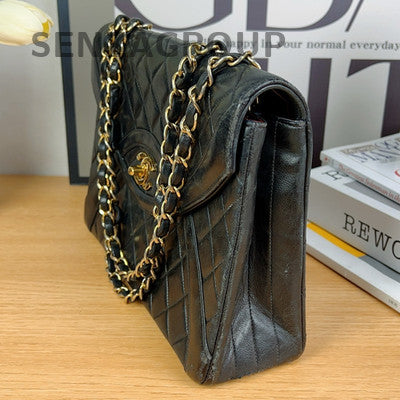 Chanel Classic Quilted Black Gold Chain Shoulder Bag Vintage