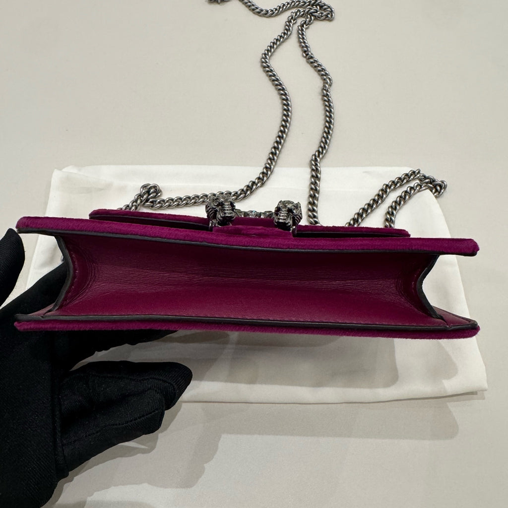 Gucci Dionysus Mini Chain Bag in Velvet, Burgundy with Silver Hardware