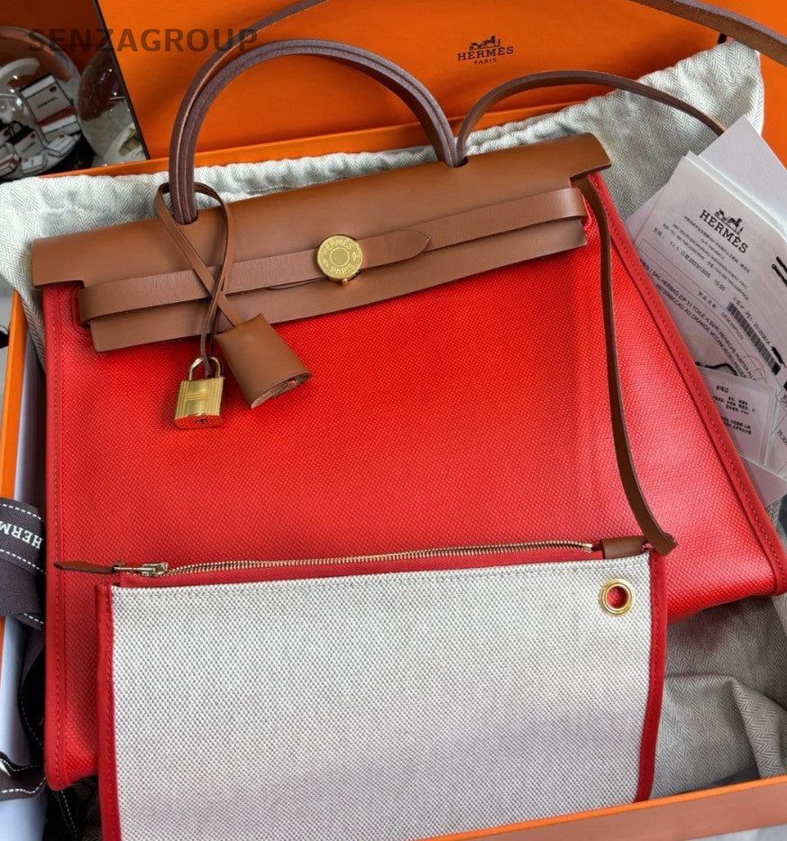 Hermes Herbag31 Top Handle 2WAY Shoulder Handbag Brown Orange Women