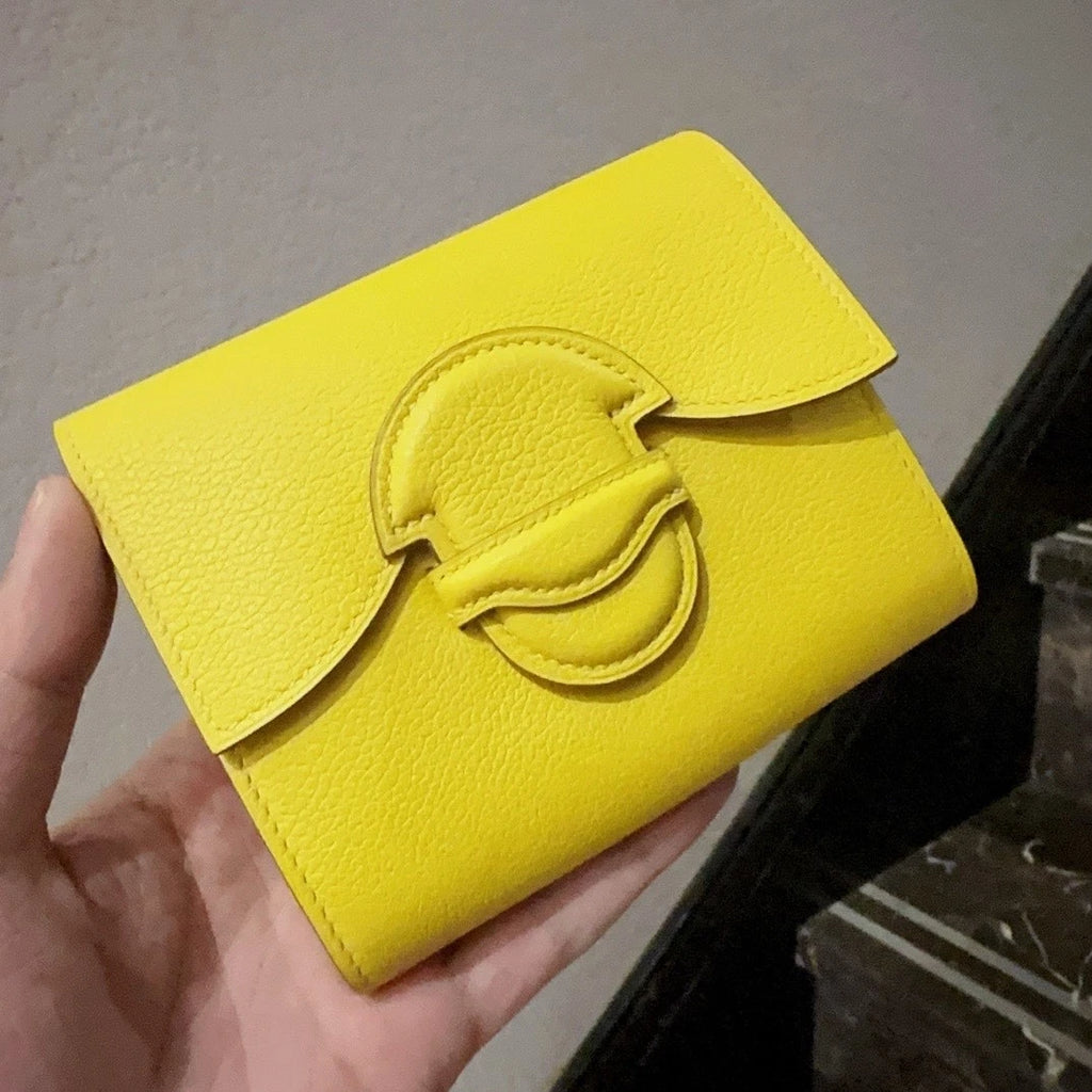 Hermes Women Lemon Yellow Togo Goat Leather Clutch Short Wallet