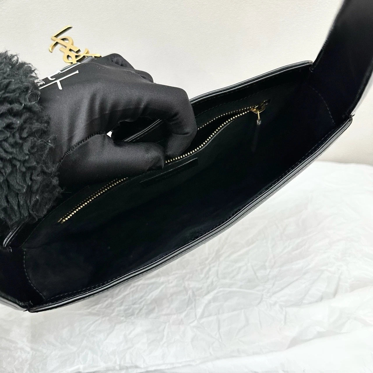 YSL Black Leather Gold Hardware Small Hobo Shoulder Bag For Women