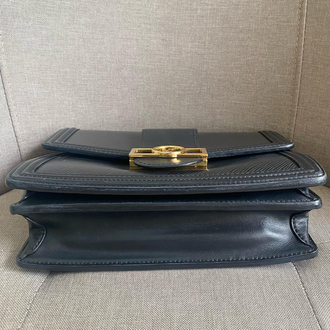 Louis Vuitton Daphne Chevron Medium Chain Shoulder Bag Black Gold