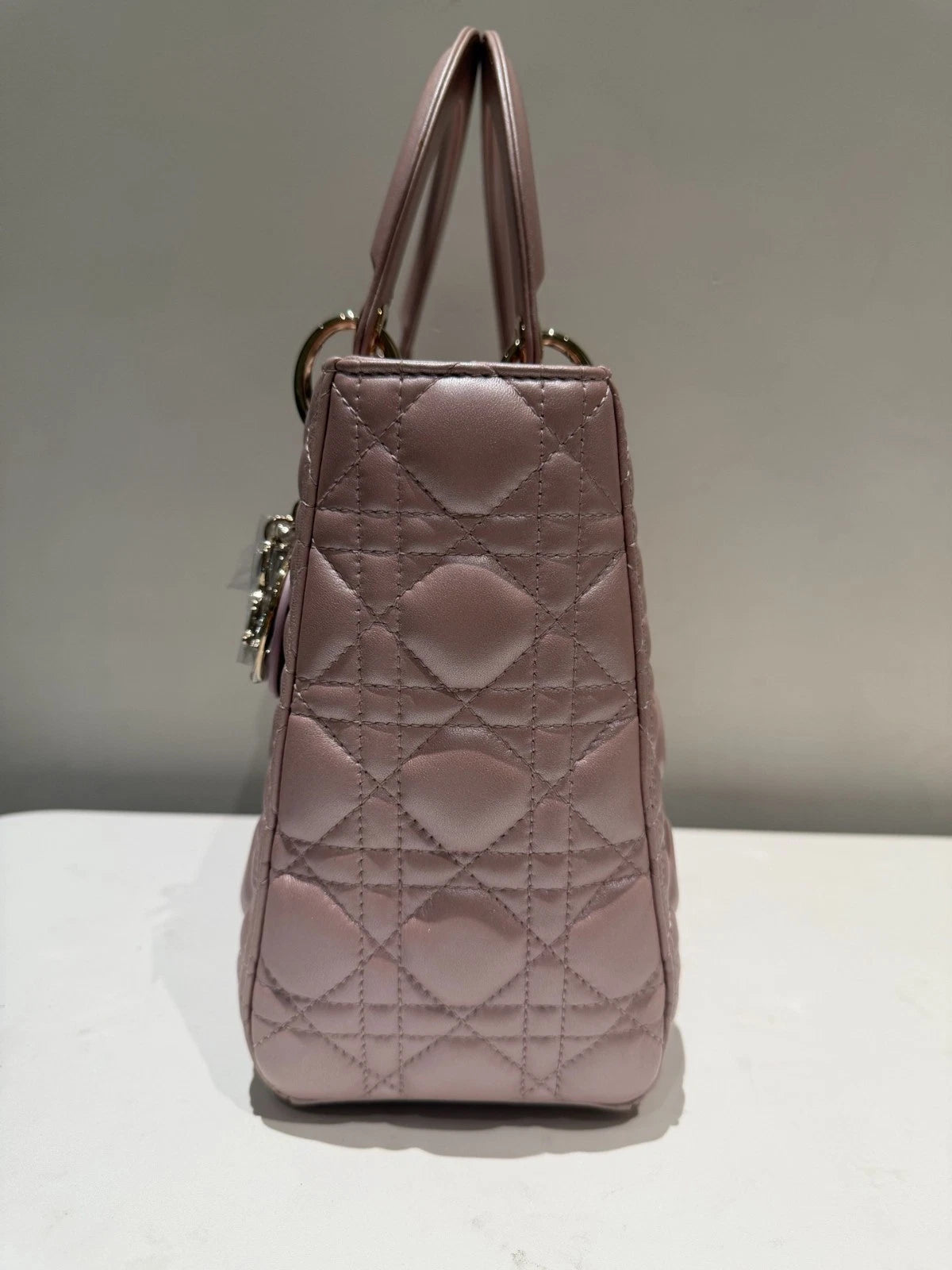 Dior Lady Dior Gold Pink Crossbody Top Handle Excellent