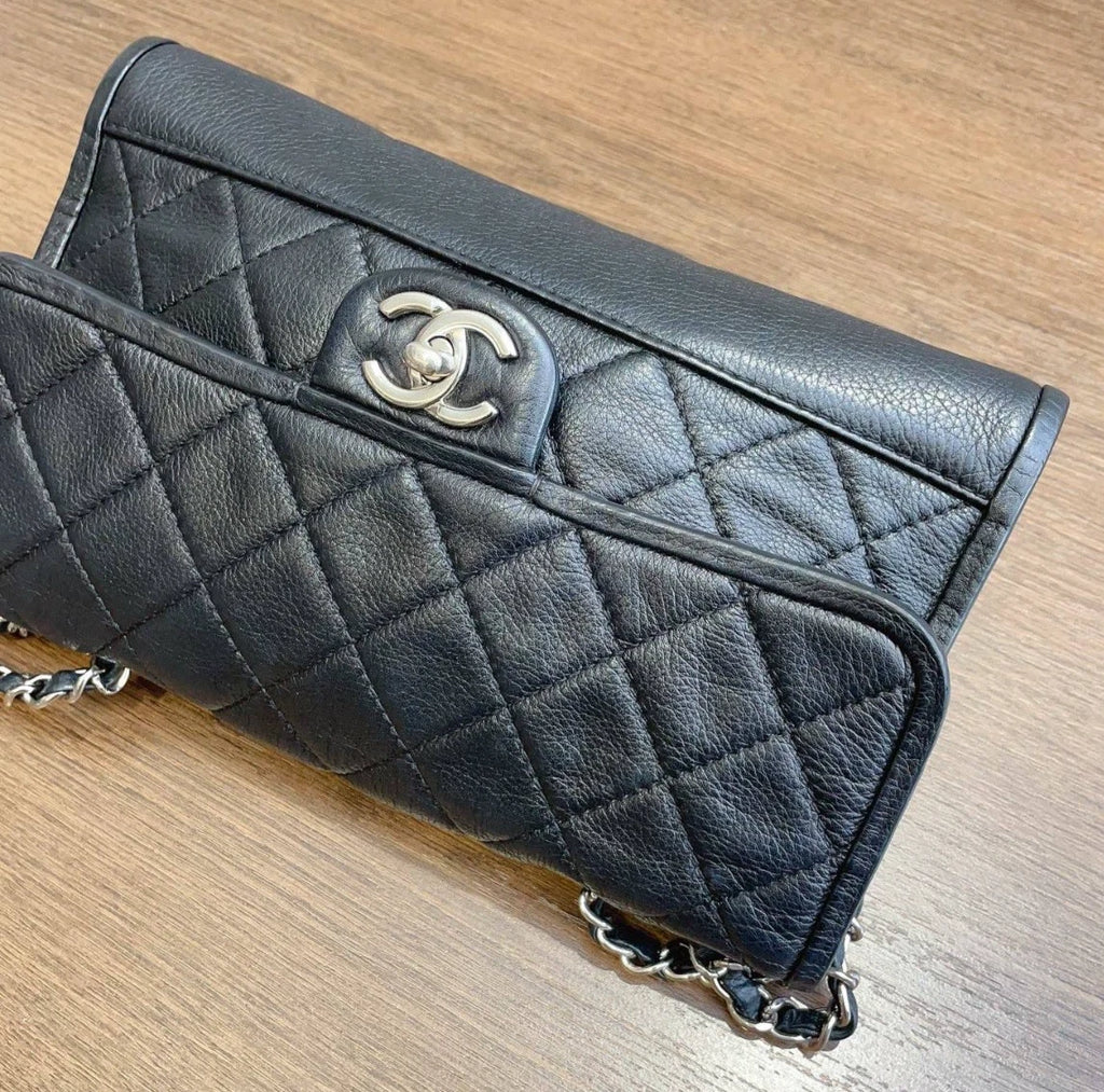 Chanel Classic Flap Diamond Black Shoulder Bag Turn Lock Women Fashion