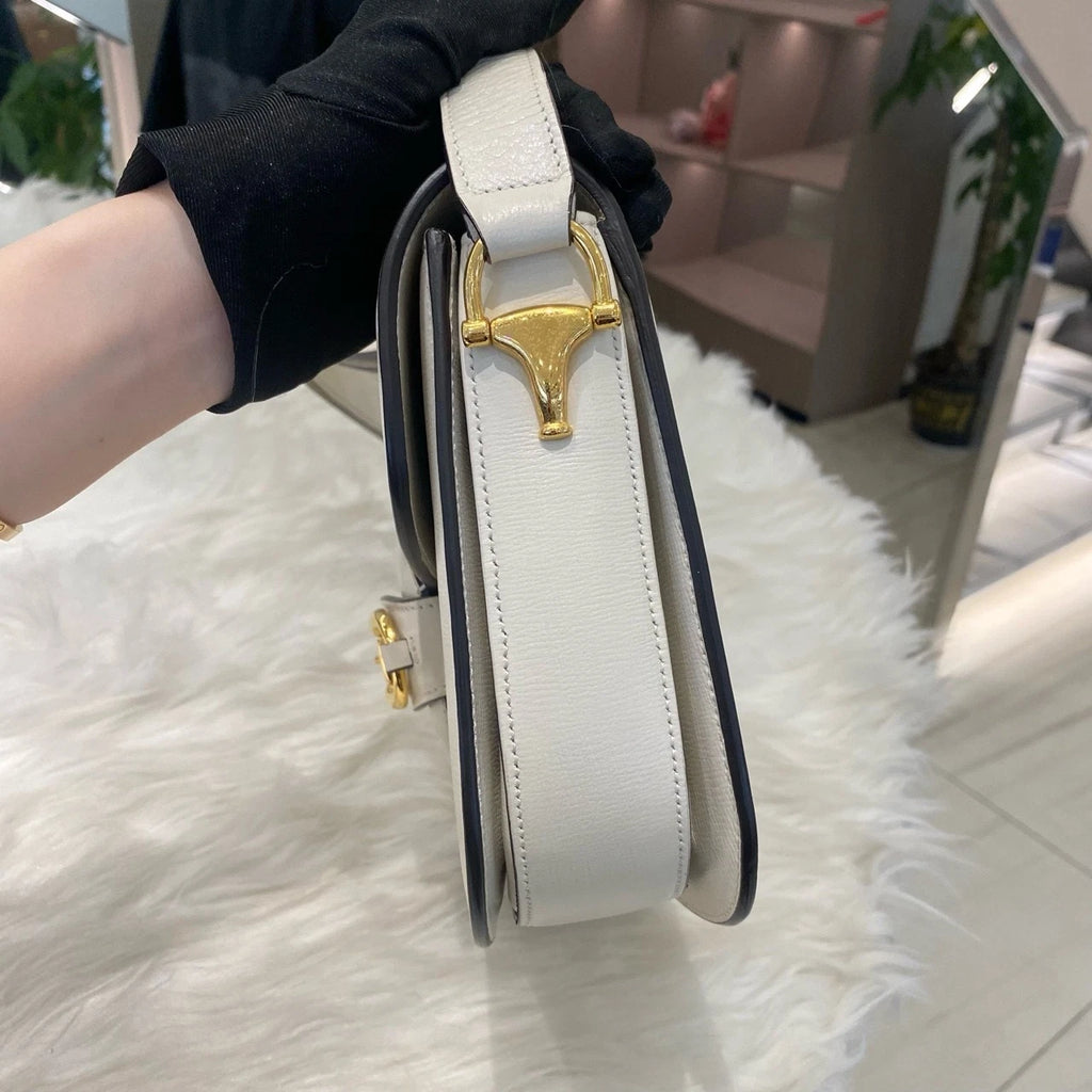 Gucci 1955 Medium Shoulder Bag White Gold Hardware Classic Women's